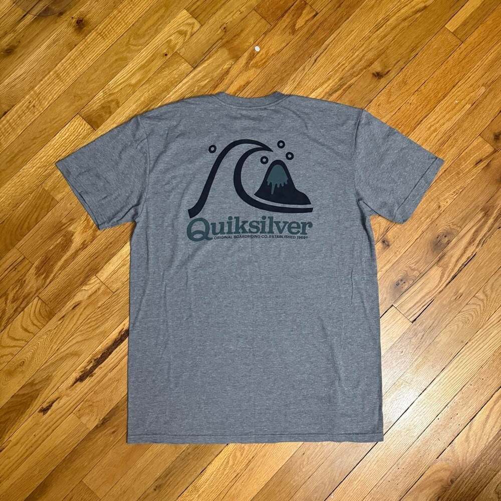 Quiksilver Wave Mountain Logo Graphic T-Shirt Heather Gray Size L